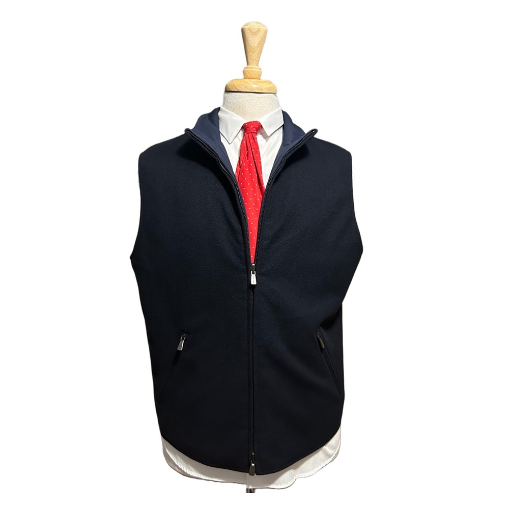 INCREDIBLE Loro Piana Pure Cashmere/Suede Medium Reversible Vest Navy Blue Solid